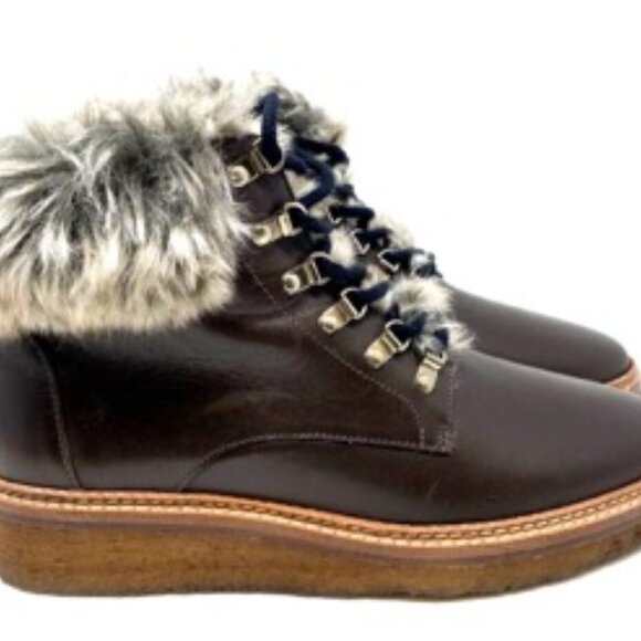 Botkier Winter Faux Fur Trim Gum Sole Women's Boot Brown Leather Upper Size 7 - Picture 3 of 7